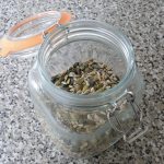Gut health promoting seed mix in a jar, close up